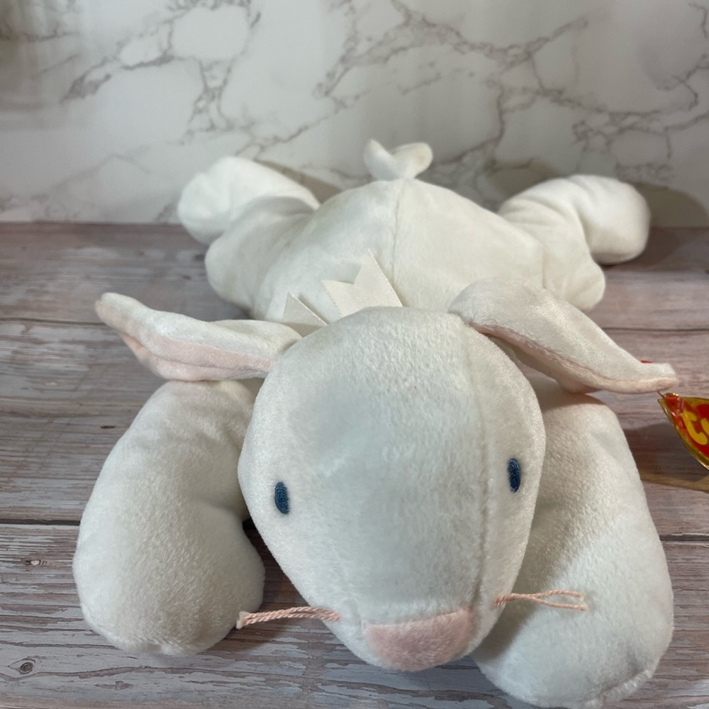 Ty Pillow Pal 1997 14” “Clover” White Bunny Rabbit Plush Pink Ribbon VTG